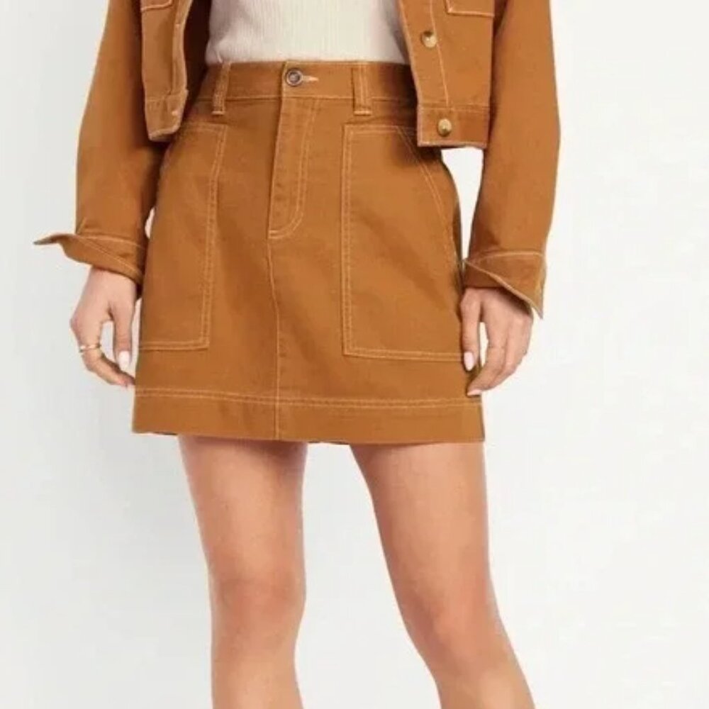 EUC Old Navy Gold Rust Utility Mini Skirt with Constrast Stitching